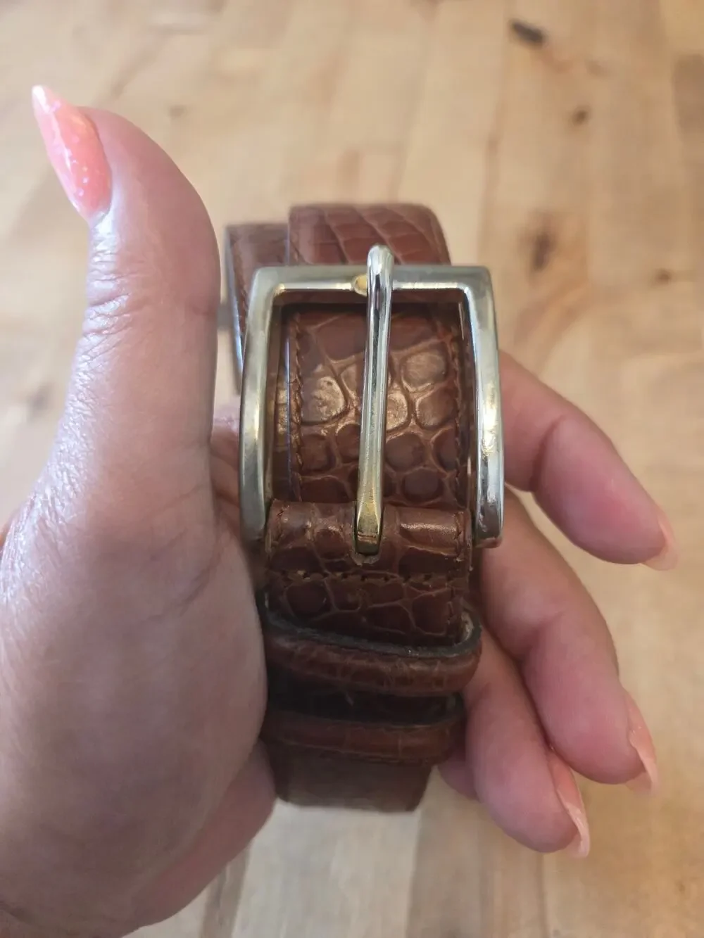 Talbots Genuine Leather Belt Size L Brown Crocodile Embossed Made In Italy